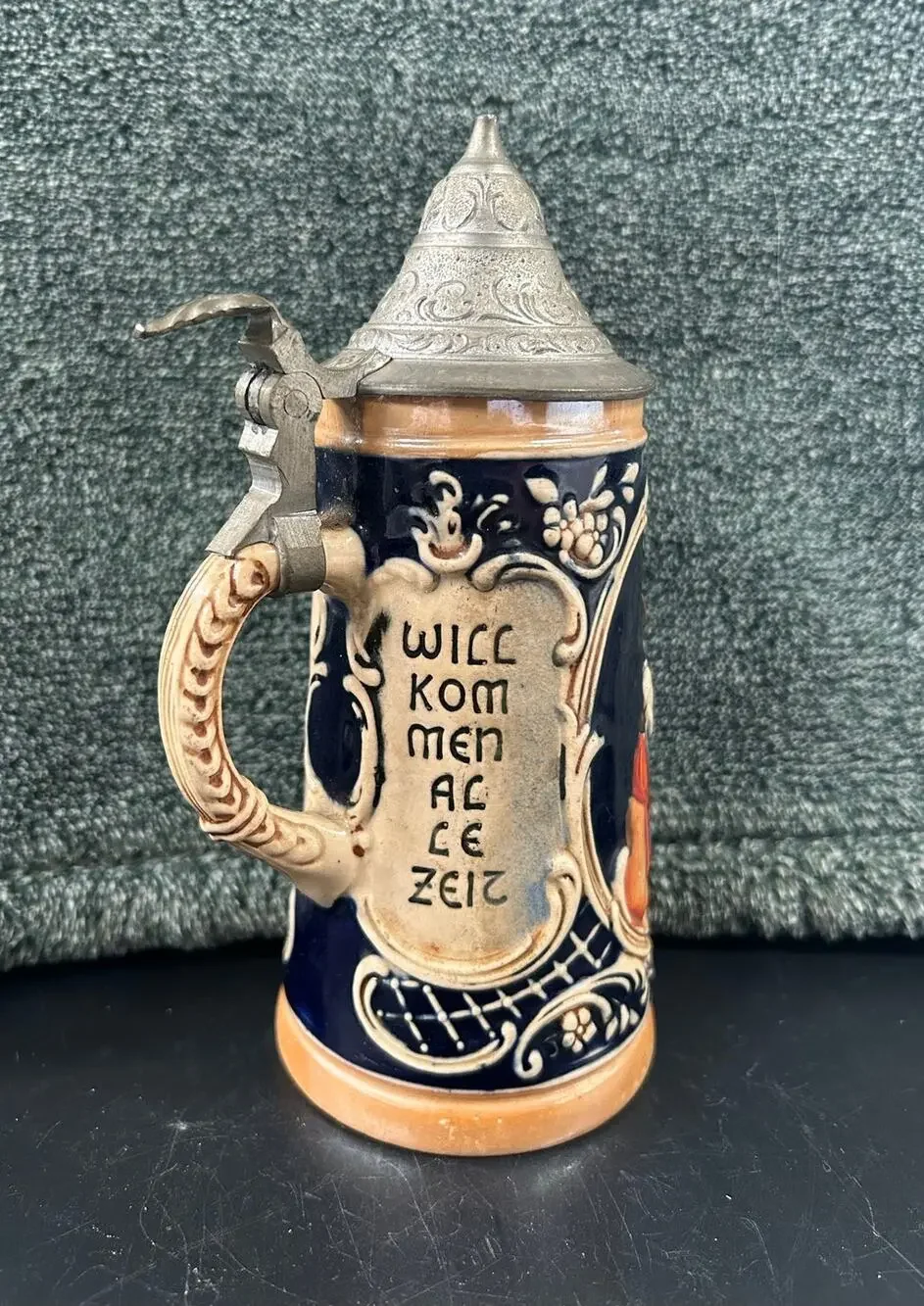 German Stien With Hinged Pewter Lid 5.5 Inches
